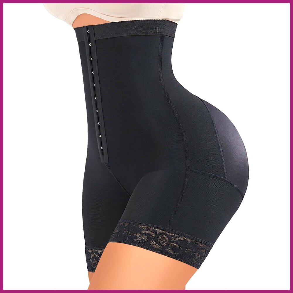 Nylon Shapewear Shorts with Lace Trim Tummy Control Butt Lifter